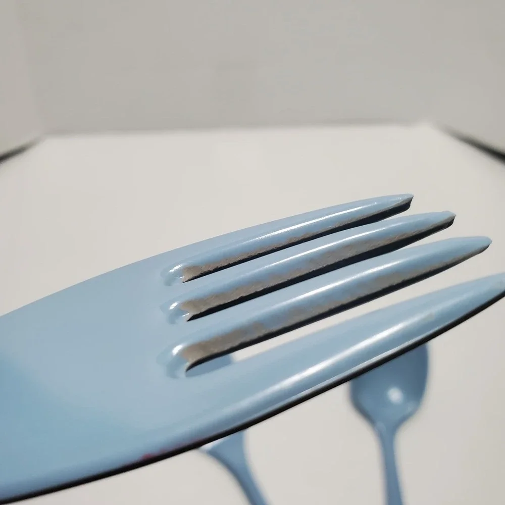 Vintage Blue Melamine Ware Kitchen Utensil Set 3 Spatula Fork Spoon Taiwan Made
